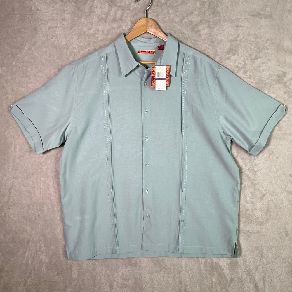 Havanera Co Shirt 2XL‎ Grey Mist Guayabera Short Sleeve Button Up Cuban Casual